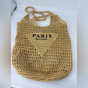 Paris Milano Logo Straw Raffia Bag Tote Beach Shopper Beige Bloggers Fave